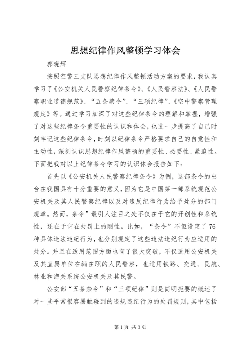 思想纪律作风整顿学习体会.docx