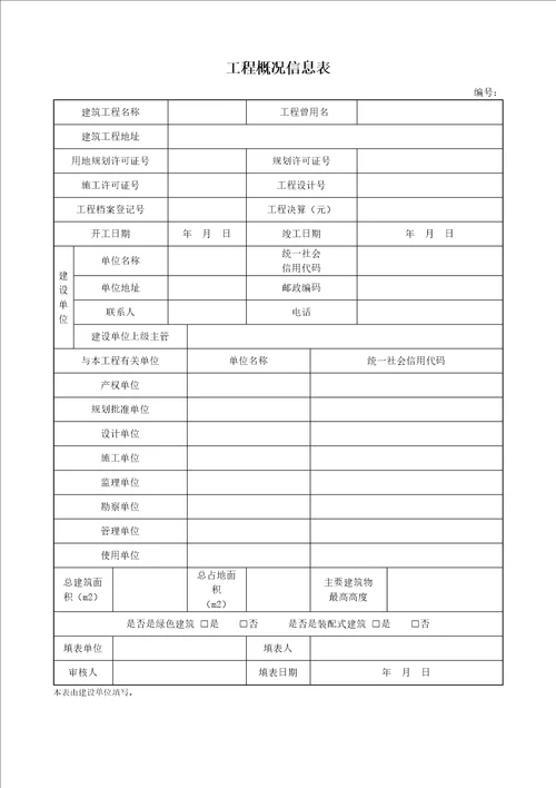 建筑工程概况信息表、建设、监理、施工单位工程项目质量管理人员名册、工程项目管理人员名册变更申请表