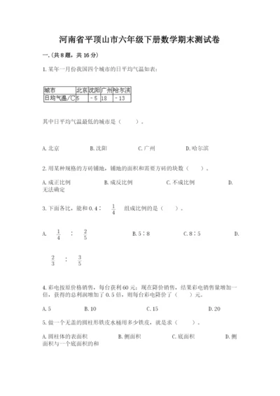 河南省平顶山市六年级下册数学期末测试卷含答案（黄金题型）.docx