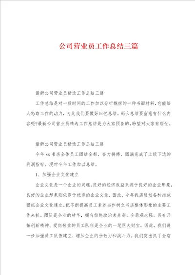 公司营业员工作总结三篇