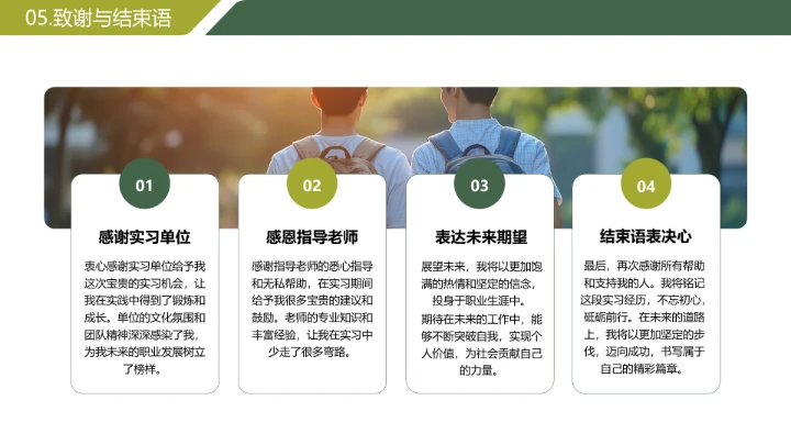 绿色简约风大学生暑期实习报告完整内容参考模板PPT