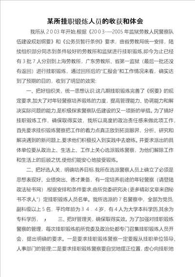 某所挂职锻炼人员的收获和体会