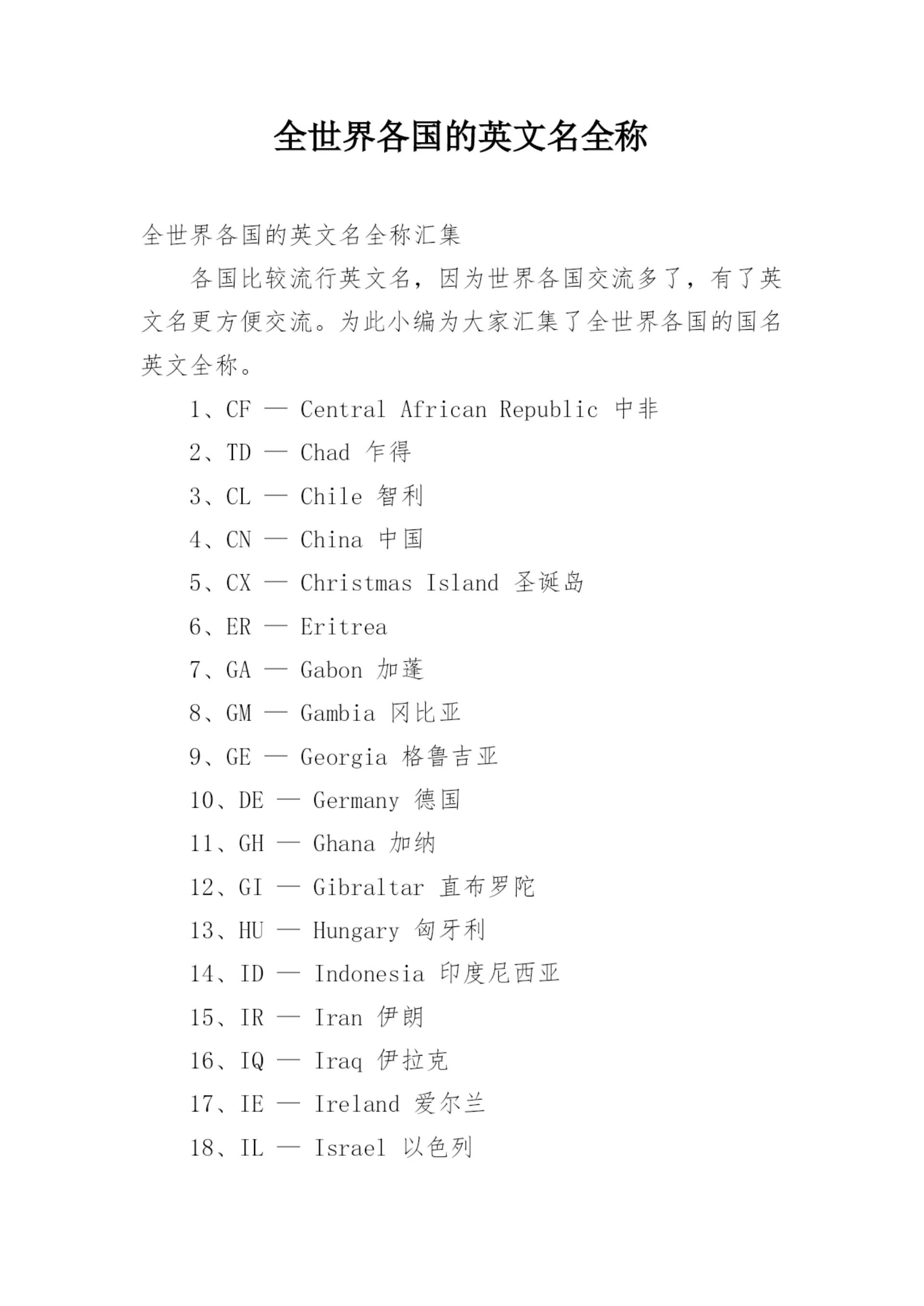 全世界各国的英文名全称.docx