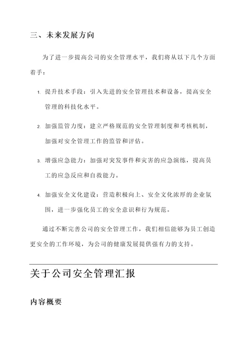 关于公司安全管理汇报