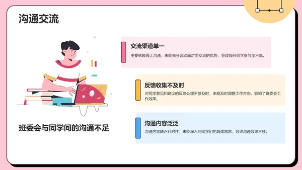 粉色插画风班级班委会工作总结PPT模板