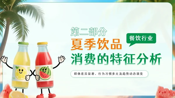 绿色卡通风夏季饮品经济消费报告PPT模板