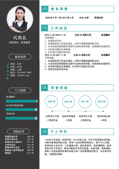 大气英语翻译简历模板word个人求职简历介绍