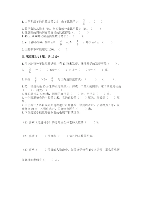 人教版六年级上册数学期末测试卷及参考答案【培优a卷】.docx
