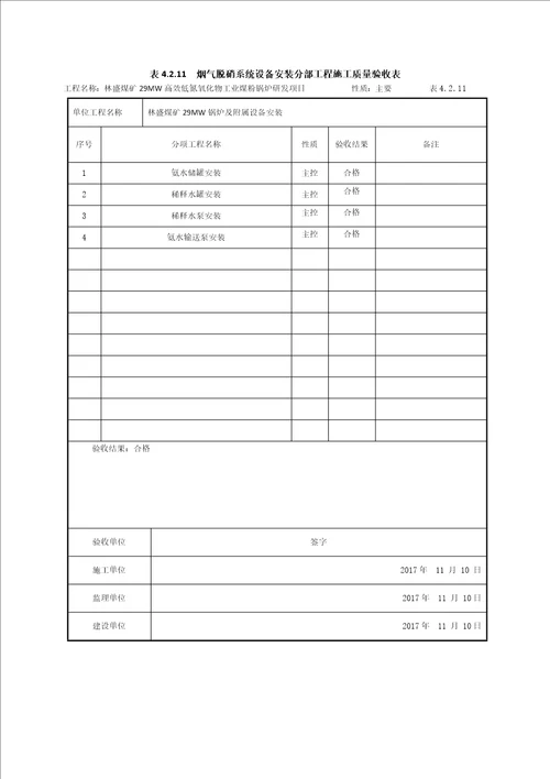 烟气脱硝系统单位工程质量验收表