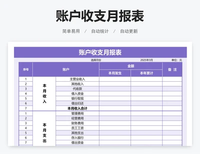 账户收支月报表