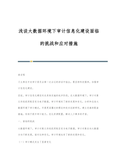 浅谈大数据环境下审计信息化建设面临的挑战和应对措施.docx