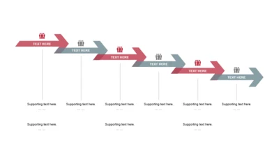 红色箭头扁平6项PPT流程