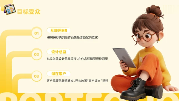 橙黄色3D风艺术设计师个人作品集PPT模板