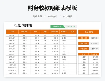 财务收款明细表模版