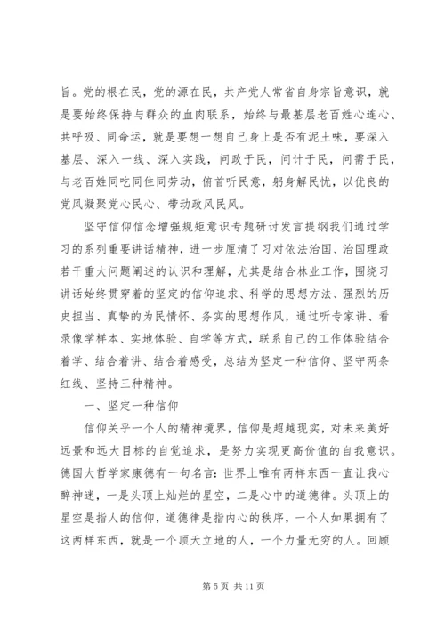 坚守信仰信念增强规矩意识专题研讨发言提纲.docx