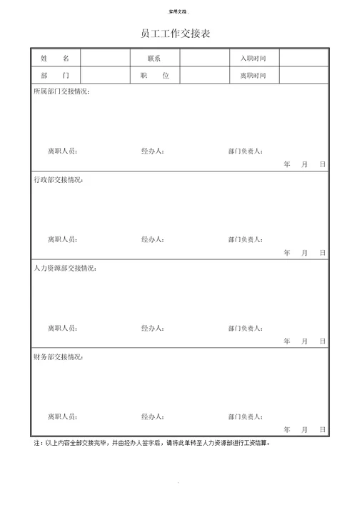 离职人员工资结算通知及离职声明辞职表格一套