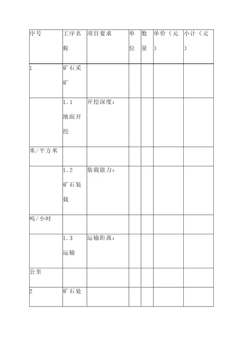 矿山中文报价单