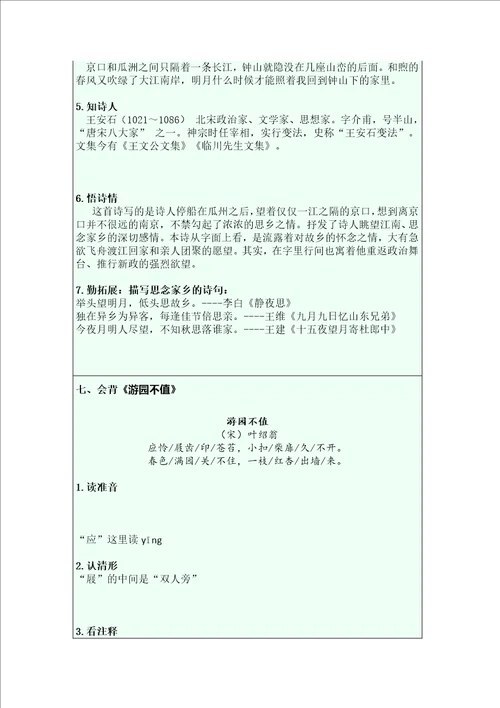 六下古诗词单元过关自查表