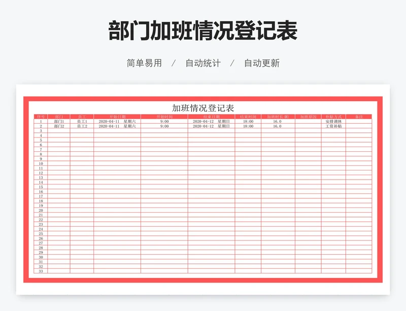 部门加班情况登记表