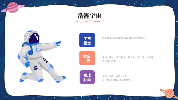卡通手绘风宇宙太空星球主题说课课件ppt模板