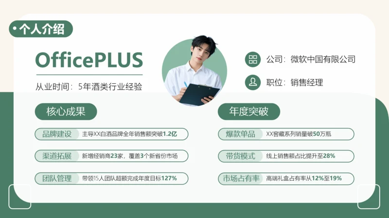 绿色简约风公司销售个人介绍