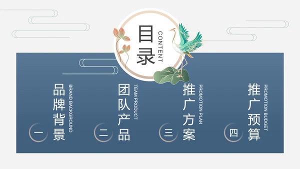 荷叶仙鹤国潮品牌推广PPT模板