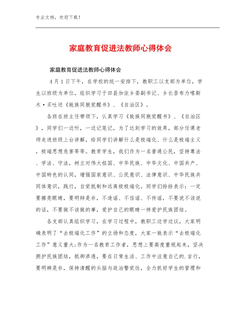 2024年家庭教育促进法教师心得体会优选例文15篇合集.docx