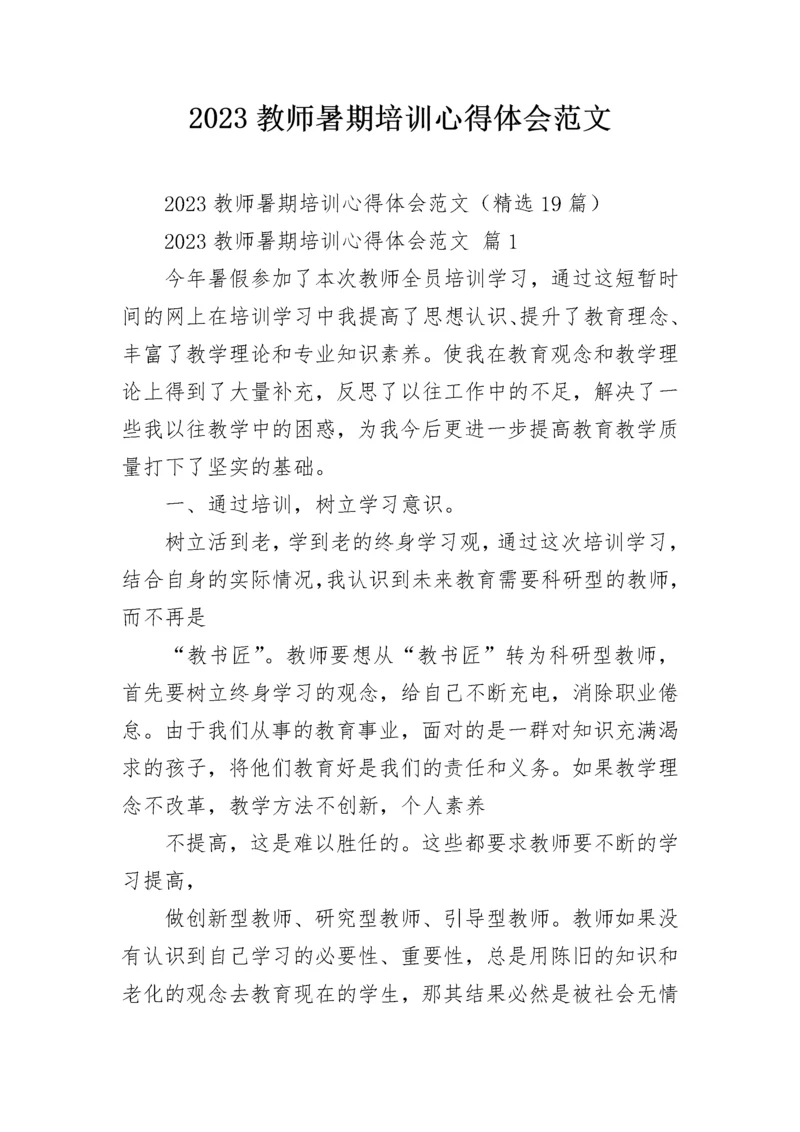 2023教师暑期培训心得体会范文.docx