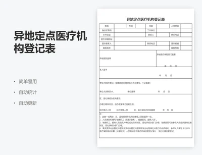 异地定点医疗机构登记表