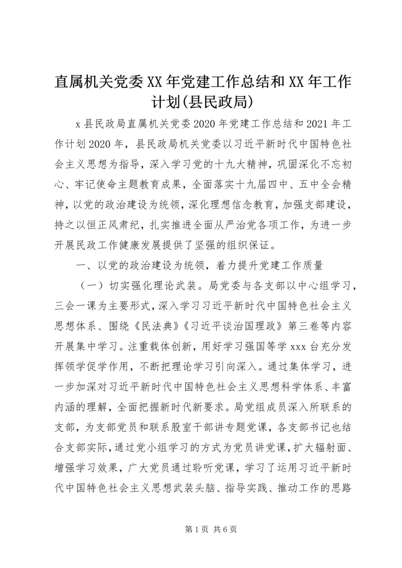 直属机关党委XX年党建工作总结和XX年工作计划(县民政局).docx