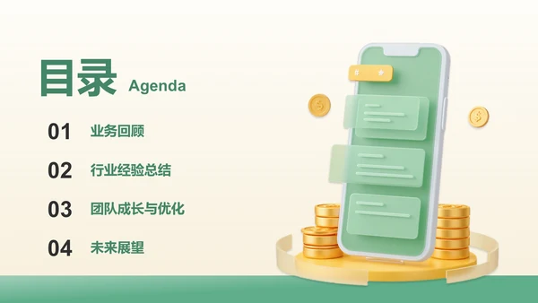 绿色3D风业务复盘报告PPT模板