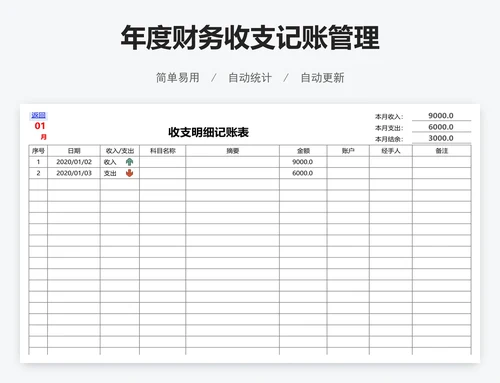 年度财务收支记账管理