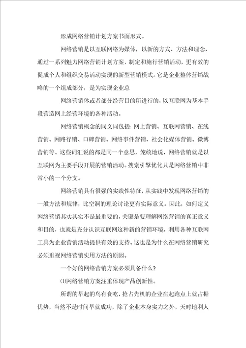 网络营销计划方案方案范文格式