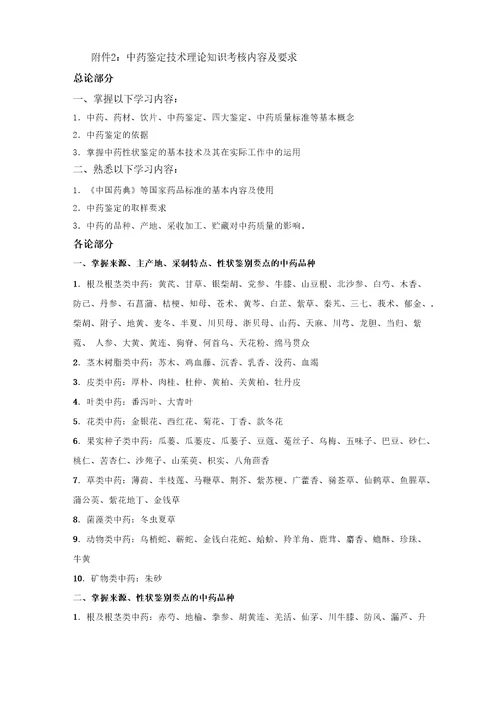 中药鉴定技术考核大纲