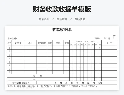 财务收款收据单模版