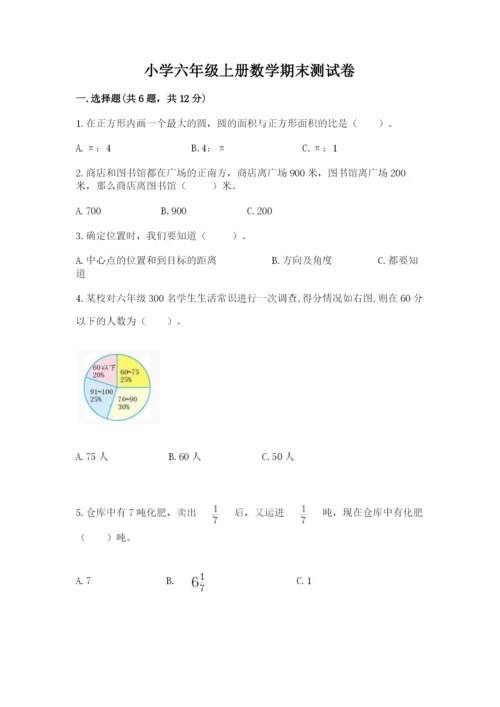 小学六年级上册数学期末测试卷及参考答案【黄金题型】.docx