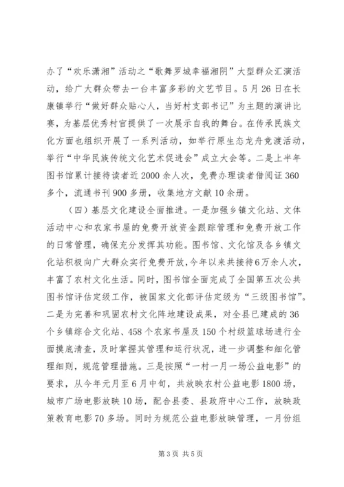 县文体广新局上半年工作报告.docx