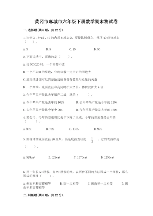黄冈市麻城市六年级下册数学期末测试卷标准卷.docx