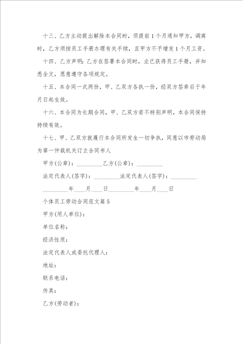 个体员工劳动合同范文1