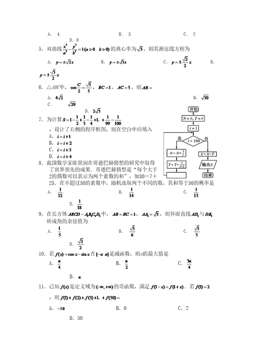 高考全国卷Ⅱ理科数学精选文档