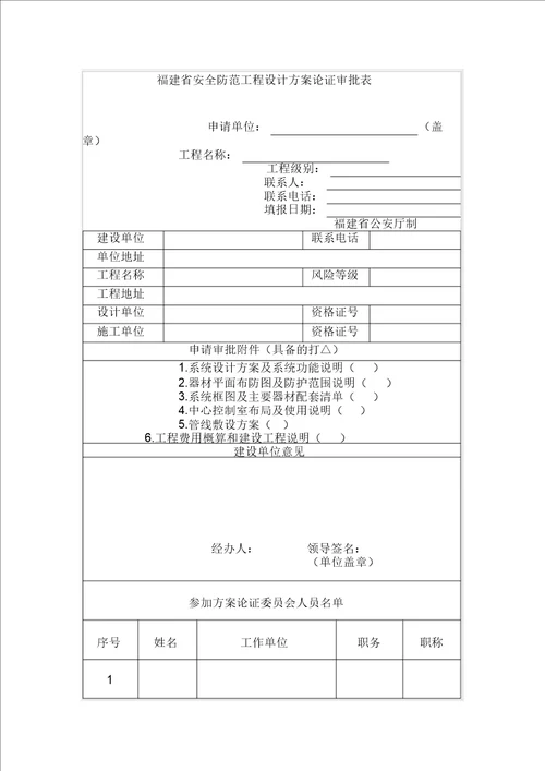 福建省安全防范工程设计方案论证审批表