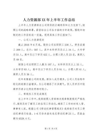 人力资源部某年上半年工作总结精编.docx