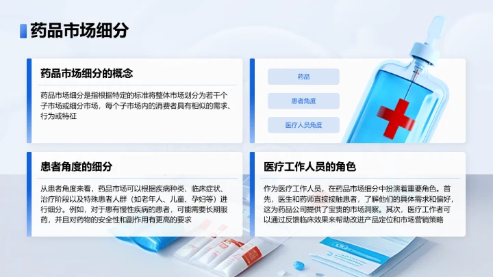 蓝色3D风医疗药品介绍PPT模板