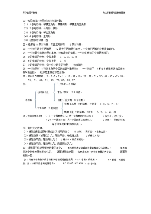 苏教版四年级数学下册知识点整理