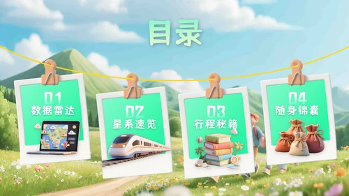 浅绿色3D风格8月旅游攻略