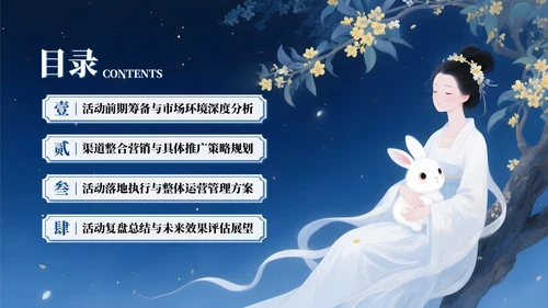 蓝色系插画风中秋营销活动计划PPT模板