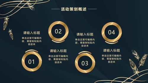 深蓝金奢华金叶子PPT模板