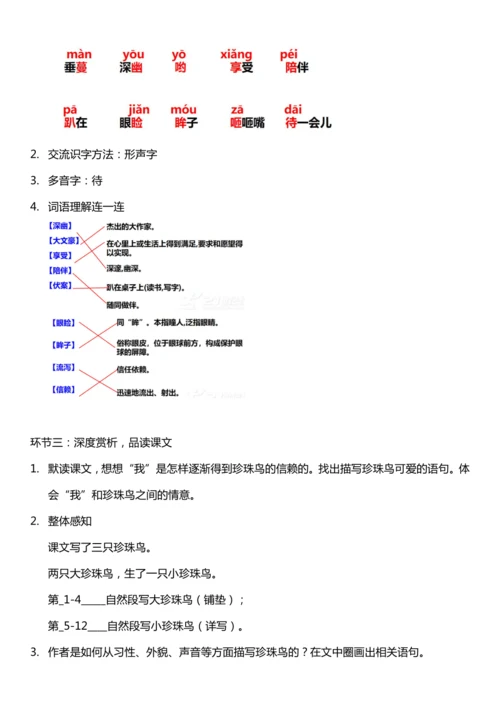 （核心素养目标）4.珍珠鸟 教案设计