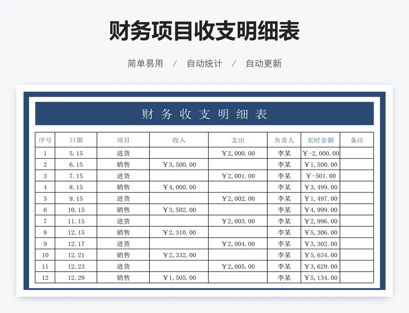 财务项目收支明细表