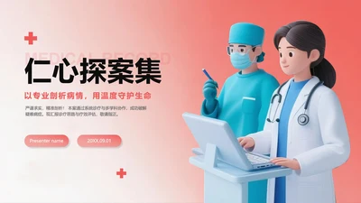 红色简约渐变3D风医护人员病例汇报PPT模板